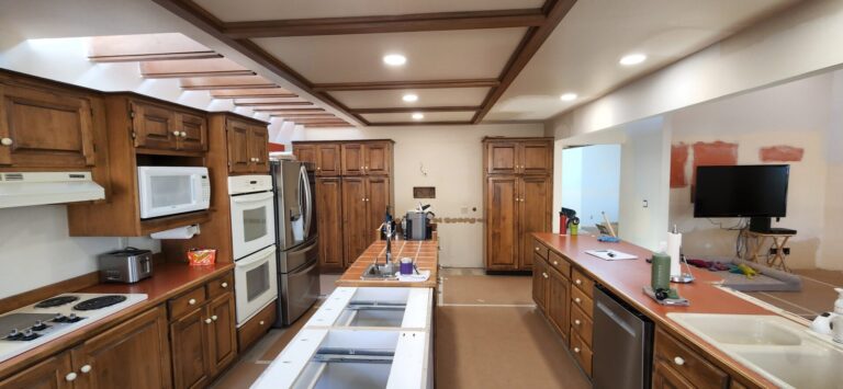 Kitchen remodel with wood cabinets and central island