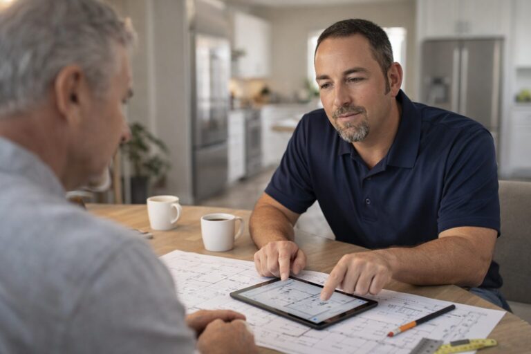 contractor reviewing home plans with client