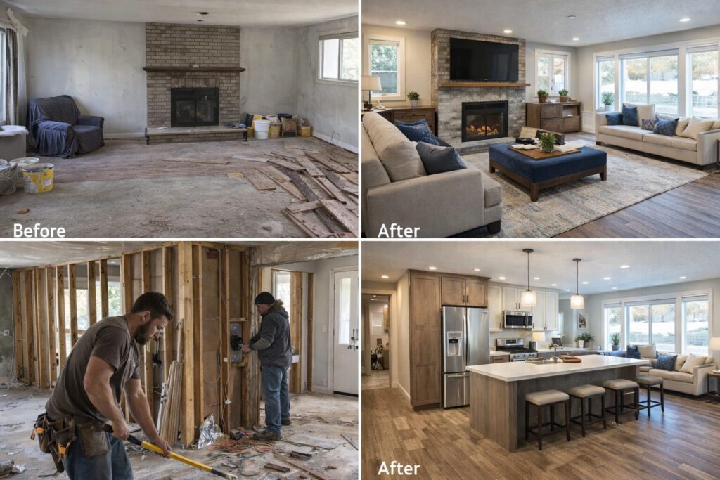 utah home renovation before after kitchen living room